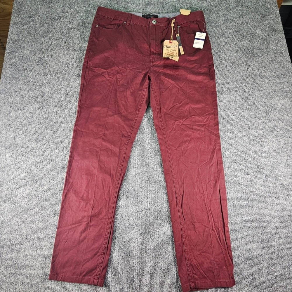 New Vintage Genes 1891 Jeans Mens 38x30 Oxblood Skinny Comfort Stretch High Rise